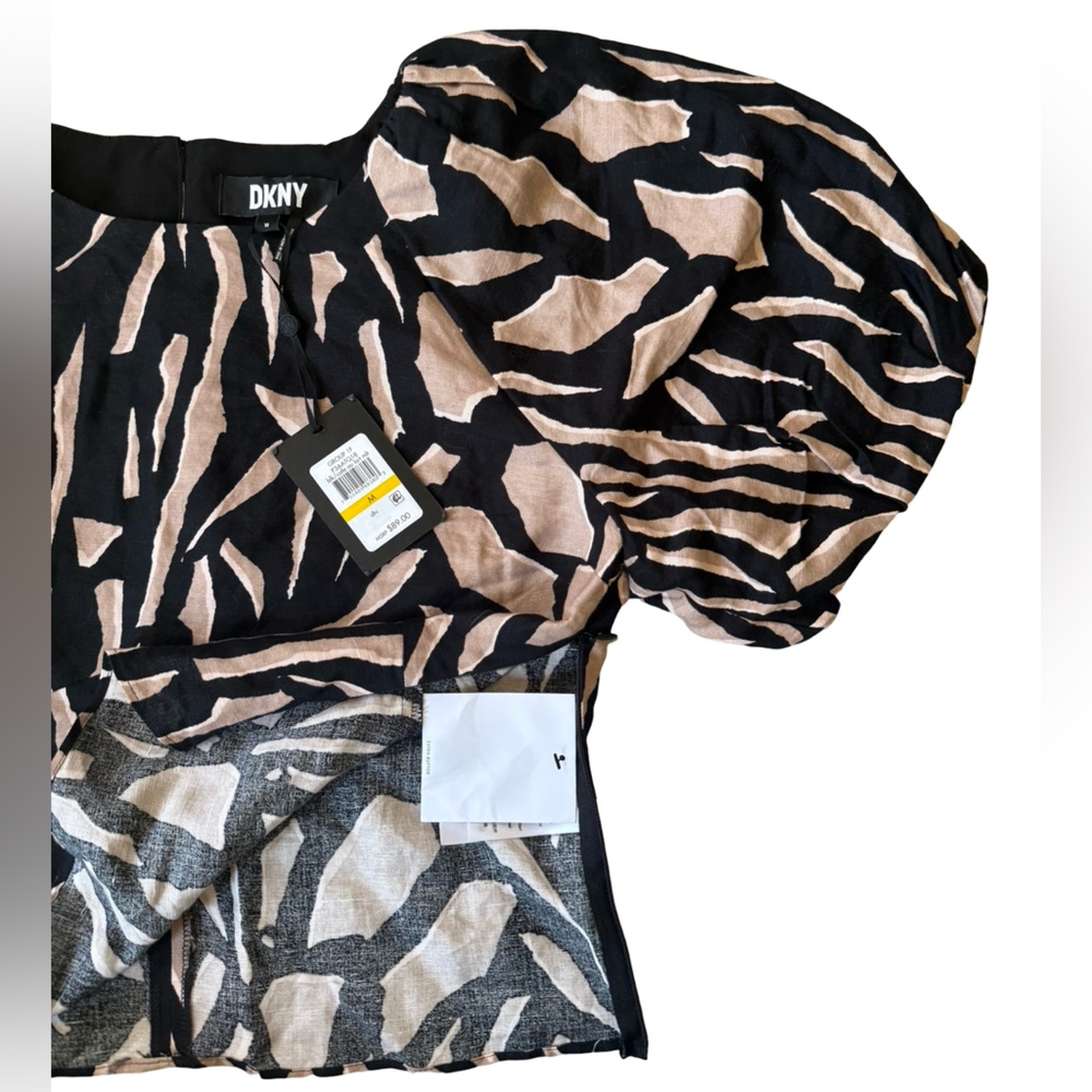 (NWT) DKNY - Women’s Abstract Print Puff Sleeve Linen Blend Blouse - Picture 10 of 16